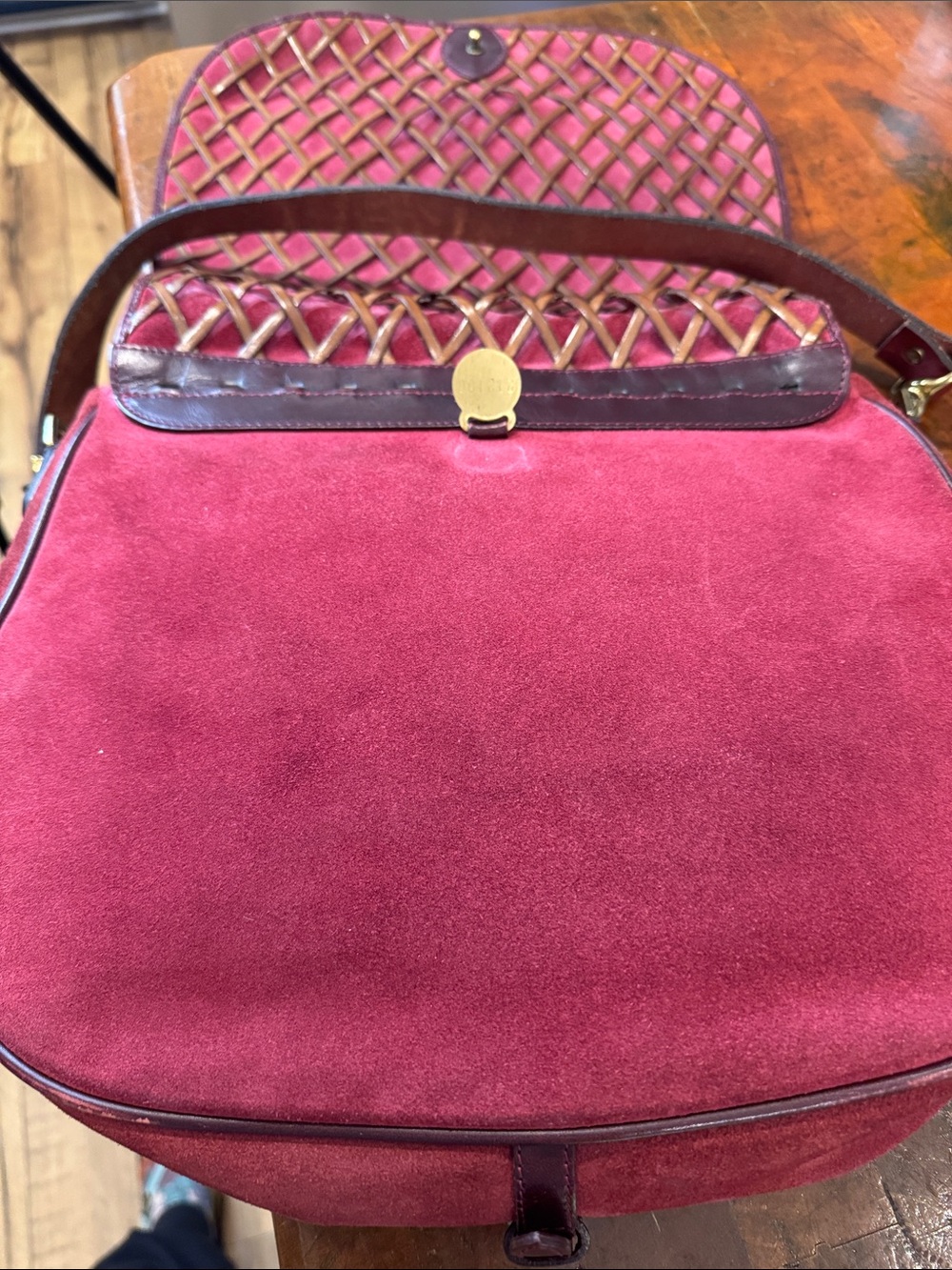 Mulberry Vintage (1980s) Burgundy Woven-Trim Shoulder Bag - Picture 9 of 16
